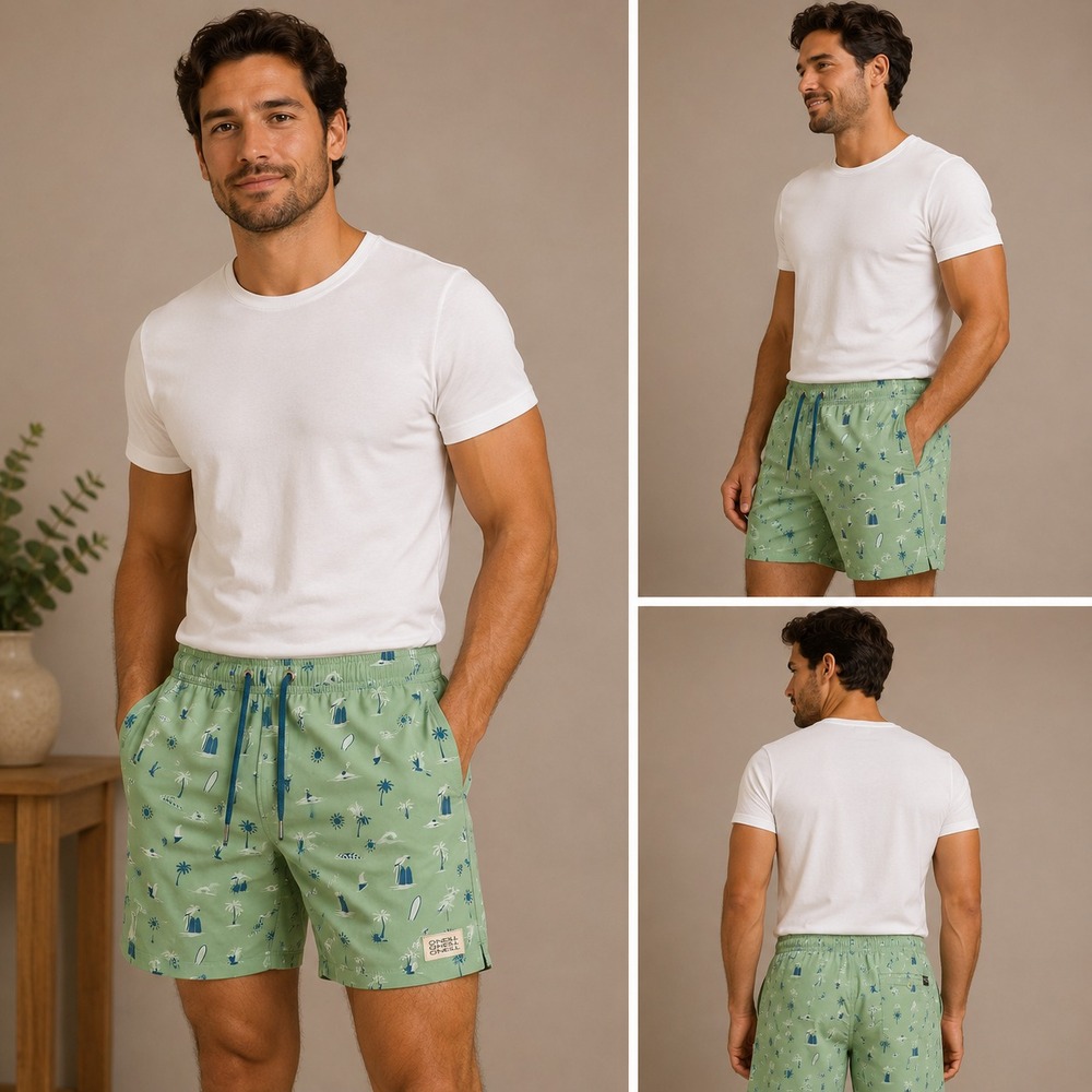 O'Neill Board Shorts Mens Medium Green Excellent Hyperfreak Tropical Print